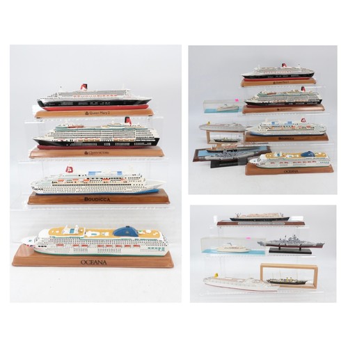 153 - Four Ocean Liners on plinth bases to include Oceana, Boudicca, Queen Mary II and Queen Victoria toge... 