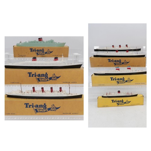 155 - Five boxed Triang Minic 1:1200 scale ocean liners to include Aquitania, SS France, HMS Queen Elizabe... 