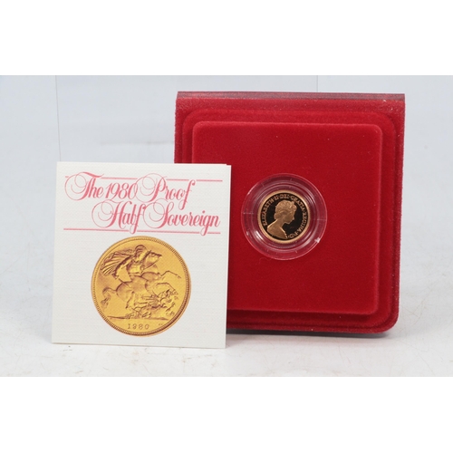 193B - A 1980 cased proof half gold sovereign