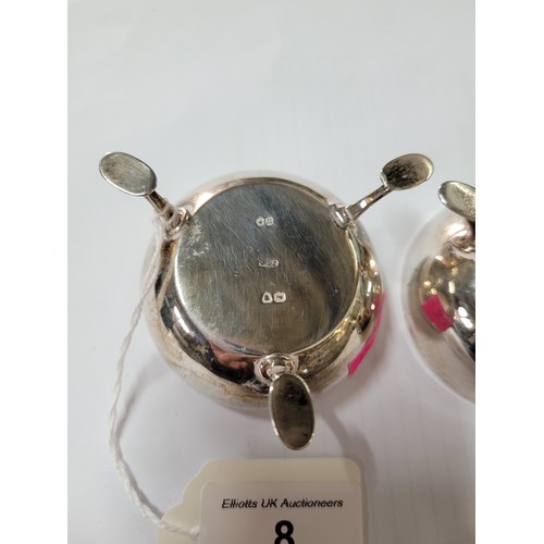 8 - A pair of silver hallmarked salts on pad feet (approx. 80g)