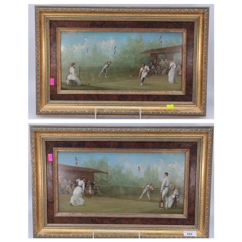 464 - Pair of Continental School 20th Century oil on copper pictures both depicting tennis matches signed ... 