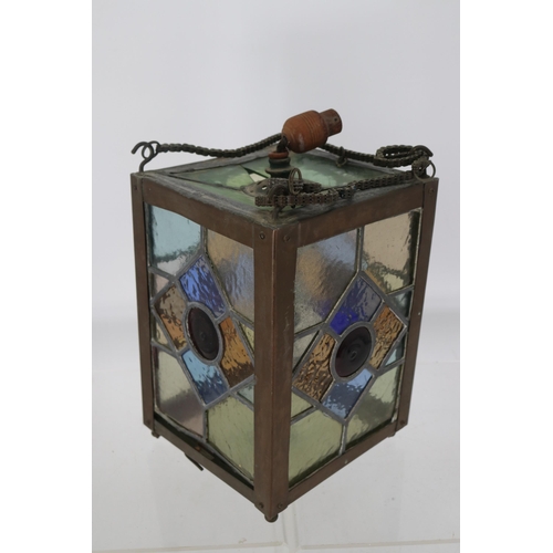 2 - Stained glass hall lamp with bullseye glass base (inspect)