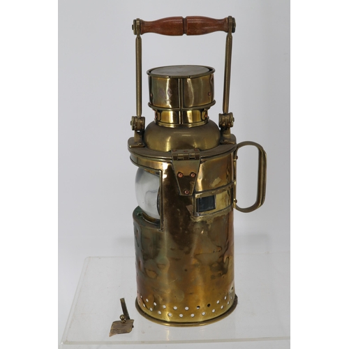 5 - Brass lantern stamped EGS 1918 measures approx. 42cm tall including handle