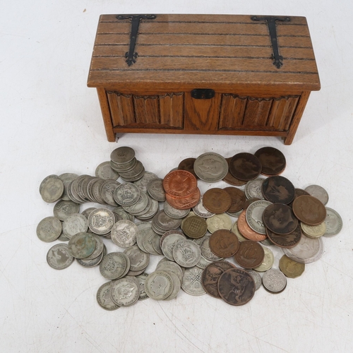 18 - Collection of GB coinage in small music box to include a Liberty Bell half dollar, pre 47 coinage et... 