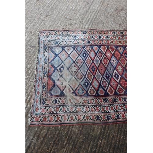 46 - Two floor rugs together with one runner all with wear, one rug measures approx. 125cm x 224cm the ot... 