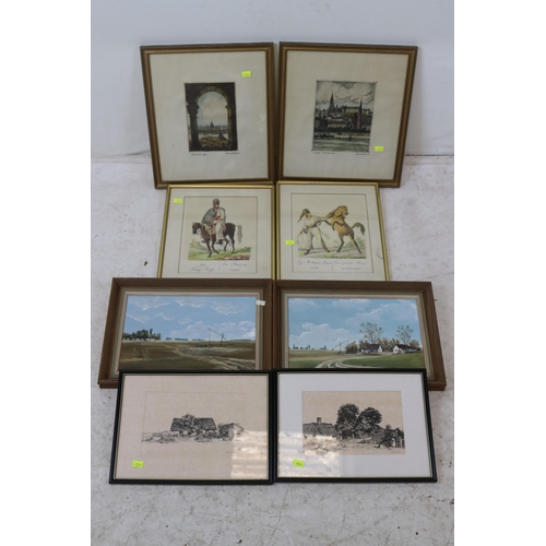 93 - 8 pictures, prints and paintings of continental scenes - Hungarian, with two pictures by SZ1.