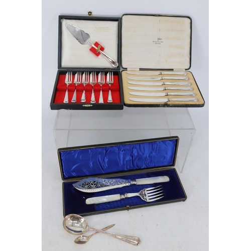 158 - Three cased sets of cutlery with two other items