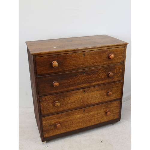 168 - Oak four drawer chest of drawers on castors measures approx. 94cm w x 46cm d x 99cm h (inspect)