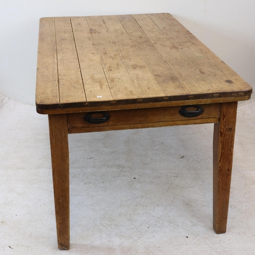 248 - Rustic farmhouse kitchen table with single drawer to one end measures approx. 151cm w x 89.5cm d