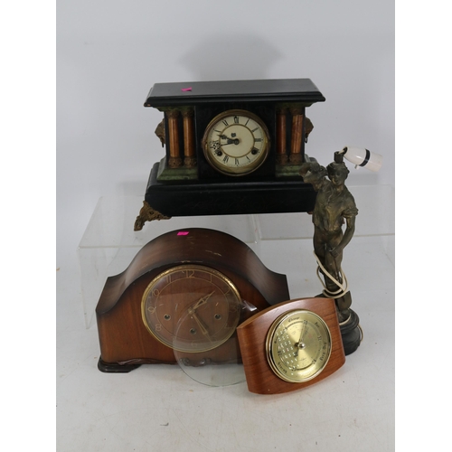 268 - A black painted wooden slate cased style mantle clock, together with a Smiths Enfield mantle clock w... 