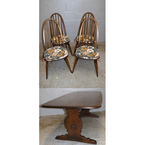 104A - Ercol dark finish refectory table measuring approx 6ft x 35inch  together with four windsor chairs.