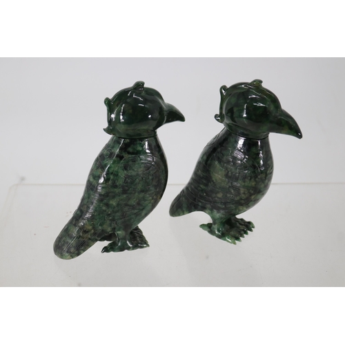 1A - Two oriental soapstone/jade (?) decanter/storage birds measuring approx. 6'' tall