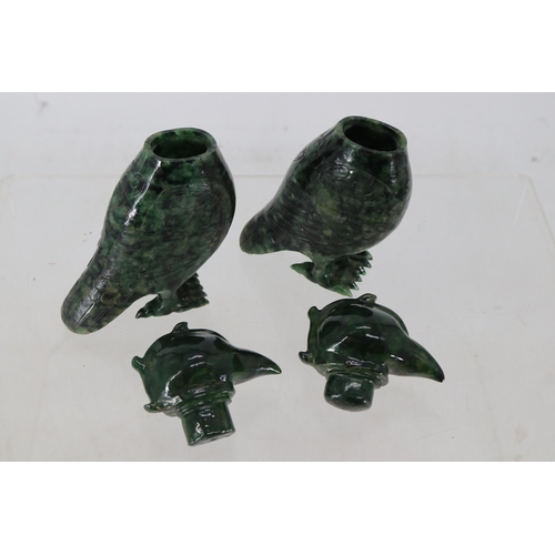 1A - Two oriental soapstone/jade (?) decanter/storage birds measuring approx. 6'' tall