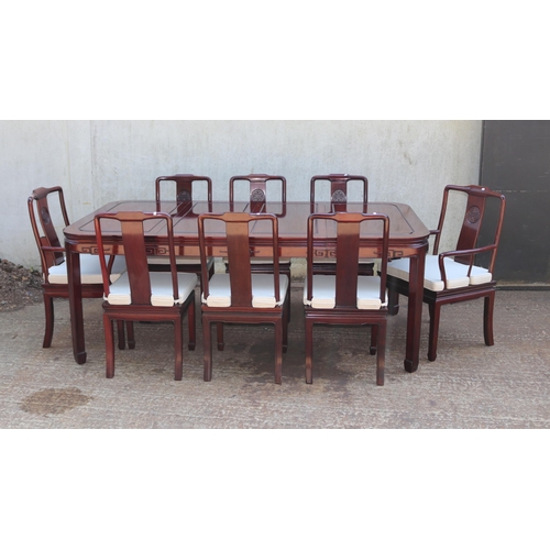 233 - Chinese Rosewood Dining table together with 6 chairs and 2 carvers (8 total) unextended measures app... 