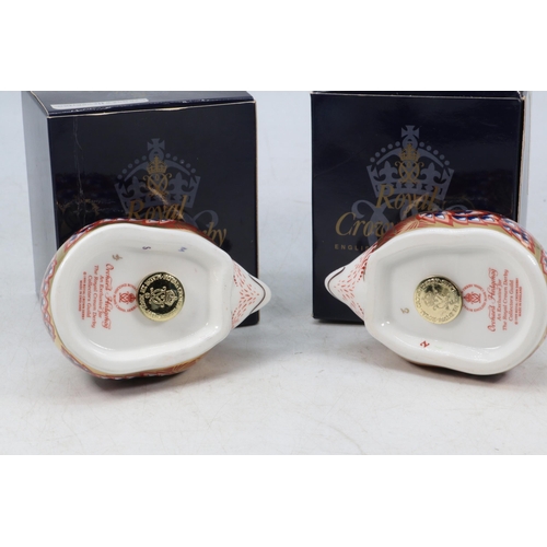 73 - Two Royal Crown Derby Orchard Hedgehog paperweights with gold stopper in original box