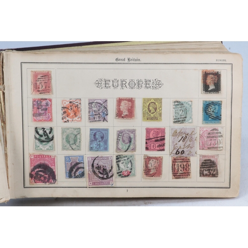 103 - Improved postage stamp album: 4 margin (tight low margin) reds, blues, high value Victorian together... 