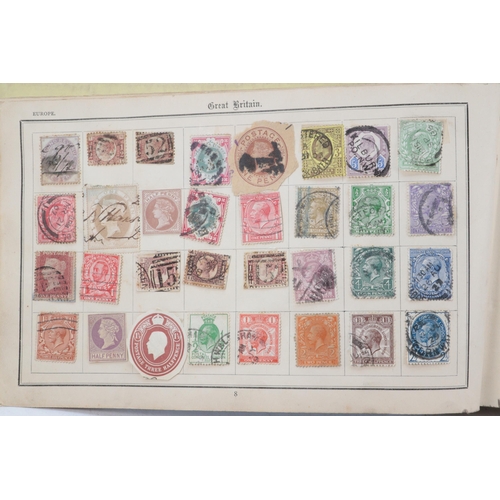 103 - Improved postage stamp album: 4 margin (tight low margin) reds, blues, high value Victorian together... 