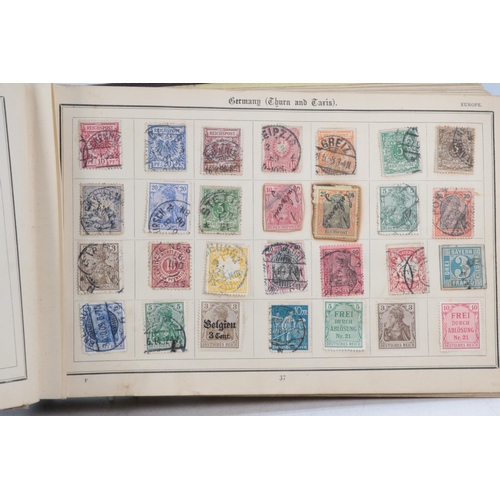 103 - Improved postage stamp album: 4 margin (tight low margin) reds, blues, high value Victorian together... 