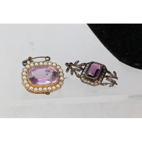 303 - Antique Amethyst and Seed Pearl brooch together with another similar, two agate brooches and a art d... 