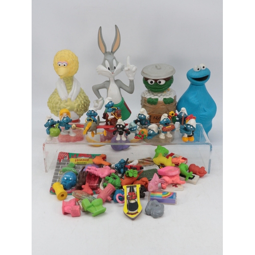 547 - A selection of vintage Pencil erasers/rubbers, Sesame Street bubble bath characters, tetley tea smal... 