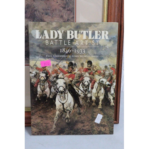 330 - Large framed print The Remnants of an Army, Lady Butler Battle Artist 1846 - 1933 book etc (picture ... 