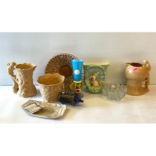 692 - A Sylvac planter, jug, wall pocket together with a Murano goblet, stylish glass bowl etc