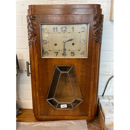 683 - An Angelus wall clock with Westminster chime, Art Deco style case with pendulum and key