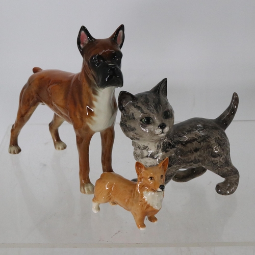 4 - Goebel boxer together with a Beswick Corgi and kitten