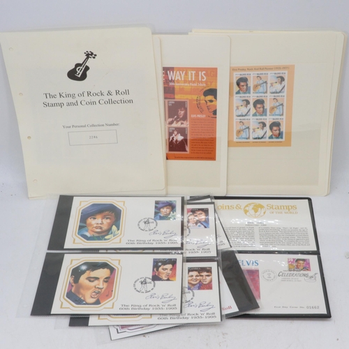 38 - A quantity of Elvis Presley mini sheets together with FDCs and Two coin covers