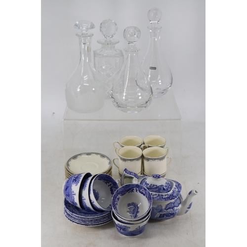 45 - Four decanters together with Royal Doulton Albany cups and saucers and Spode 'Italian' cups and sauc... 