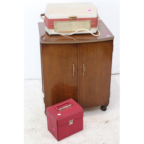 120 - Vintage record cabinet with a quantity of LP's and singles together with a Stellaphone reel to reel ... 