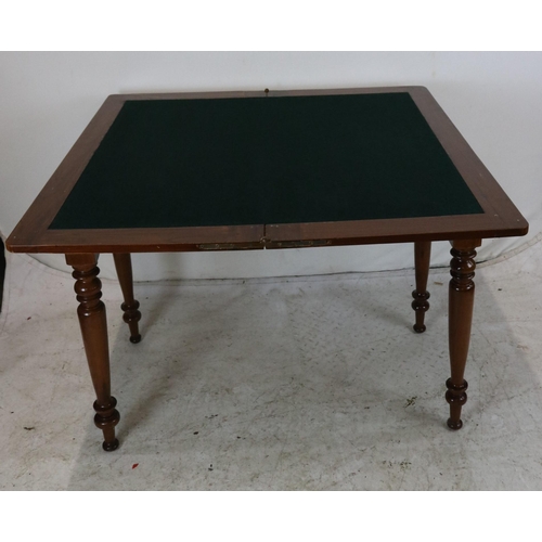 129 - Antique continental games table with folding top measures approx. unopened 104cm w x 52cm d x 78cm h