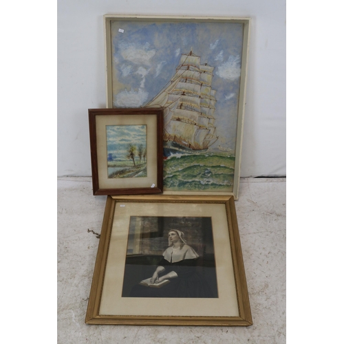 352 - Two watercolours by J Maurice Hosking together with two other art works and a print of The Christian... 