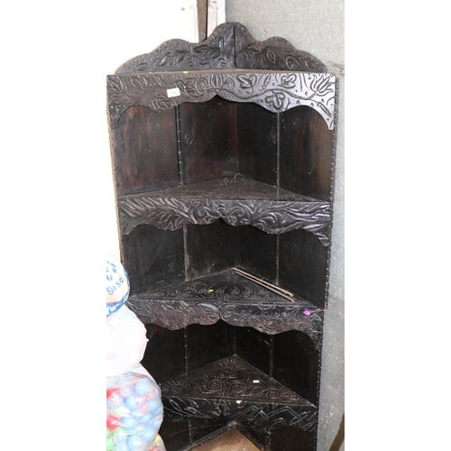 380 - Carved Corner unit in two pieces (measures approx. 68cm x46cm x160cm) together with two bedroom chai... 