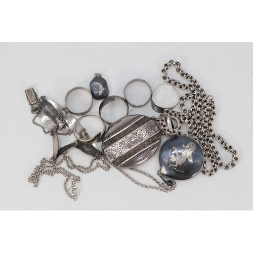 21 - Selection of Siam silver jewellery, rings, pendant together with a silver locket and chain.