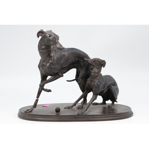 79 - Bronzed spelter group of whippets Pierre-Jules Mane?) unsigned NOTE:- The larger dog has breaks to t... 