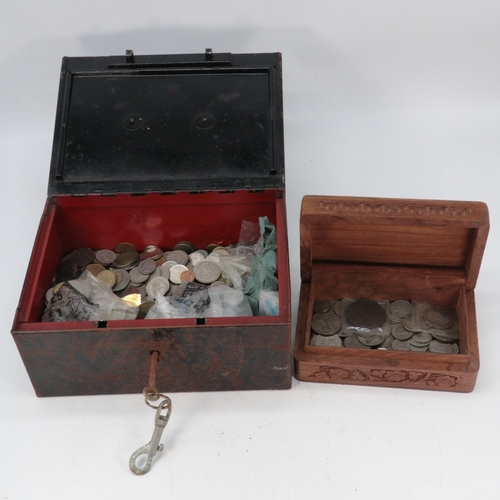 82 - Vintage safety deposit box and contents of coins mostly post 1947