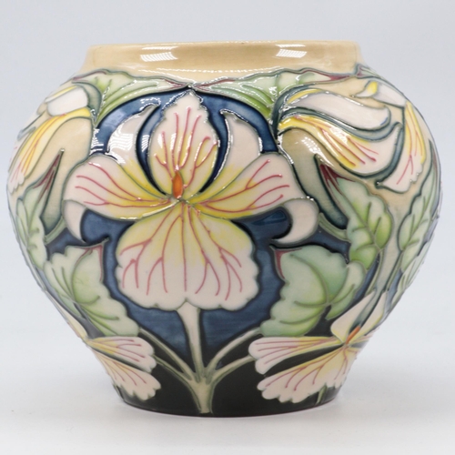 85 - Moorcroft vase in New Zealand Violet Dairy design by P. Gibson 2004, fully marked to base