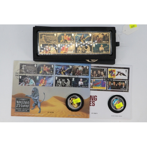 117 - Rolling Stones 60th Anniversary gold stamp set and two Rolling Stone covers