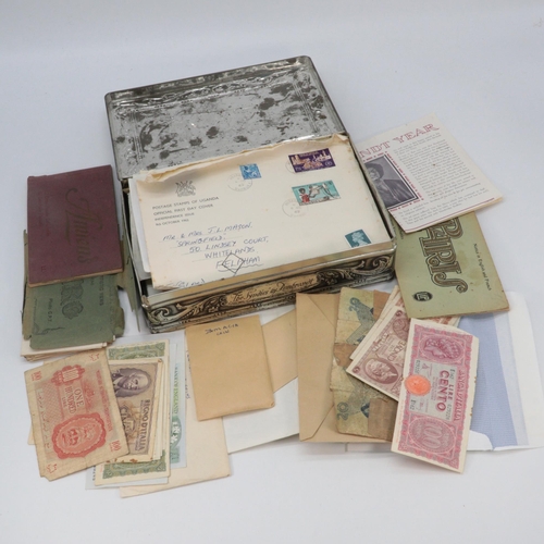 147 - Quantity of assorted world bank notes accumulative stamps on envelopes etc