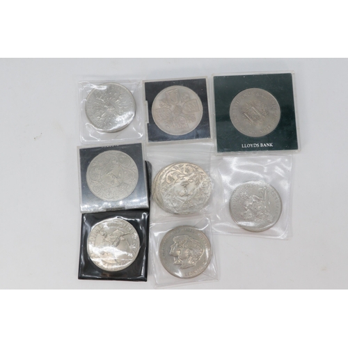 155 - Selection of Gibraltar 50 pence pieces, UK similar UK 50p, 4x Channel isle silver crowns, £2 coins i... 