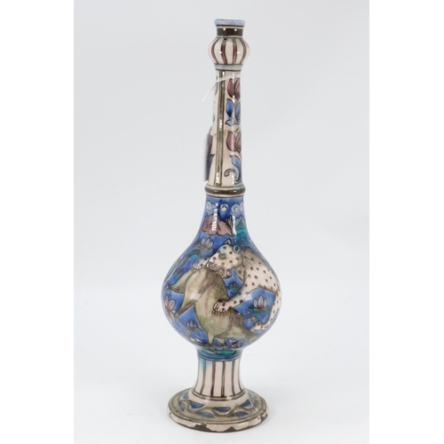 163 - 19th Century Qajar rose dropper approx. 35cm tall, showing repair to the neck