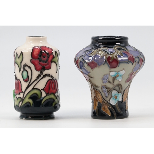 164 - Moorcroft two miniature vases in Poppy and Fit for a Queen design fully marked to base