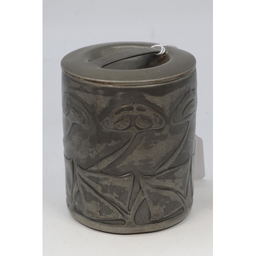 6 - ARCHIBALD KNOX, Tudric 0193 art nouveau pewter canister and lid, Tea caddy?