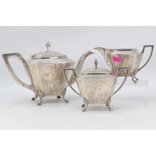 1 - Oriental three-piece silver teaset, with Ivory insulators (Non-transferrable Ivory Licence number ZG... 