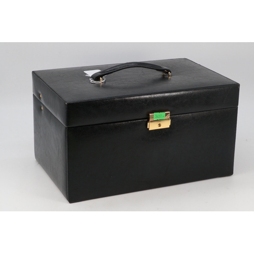 38 - A leather jewellery box with silver and costume jewellery contents