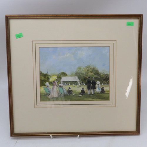 70 - John S, Goodall signed watercolour drawing of a crowd of people in Edwardian Costume watching a cric... 