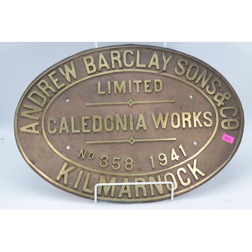 130 - Andrew Barclay locomotive pair of brass plates. No. 358 191 from the loco named Grumpy. The. Vendor ... 