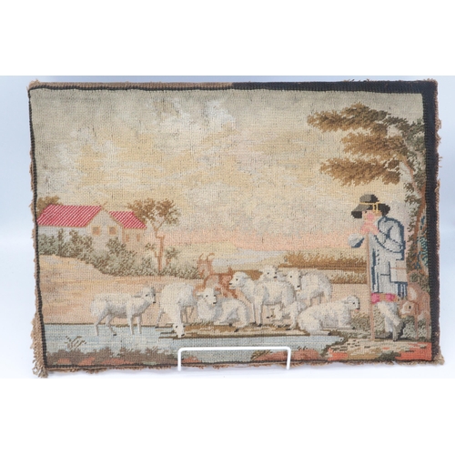 676 - 19th Century woolwork pastoral scene