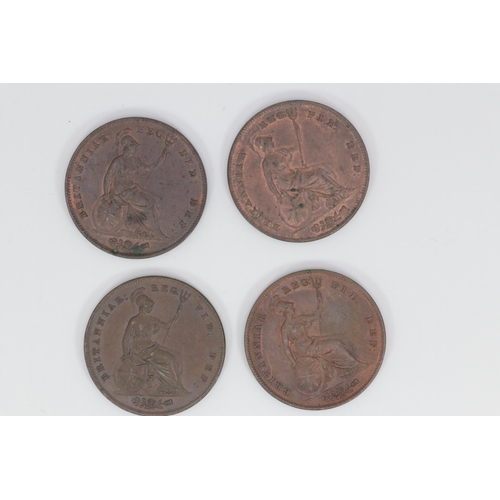 165D - 1846 Queen Victoria penny with some original lustre, another 1846 penny and two 1847 pennies.